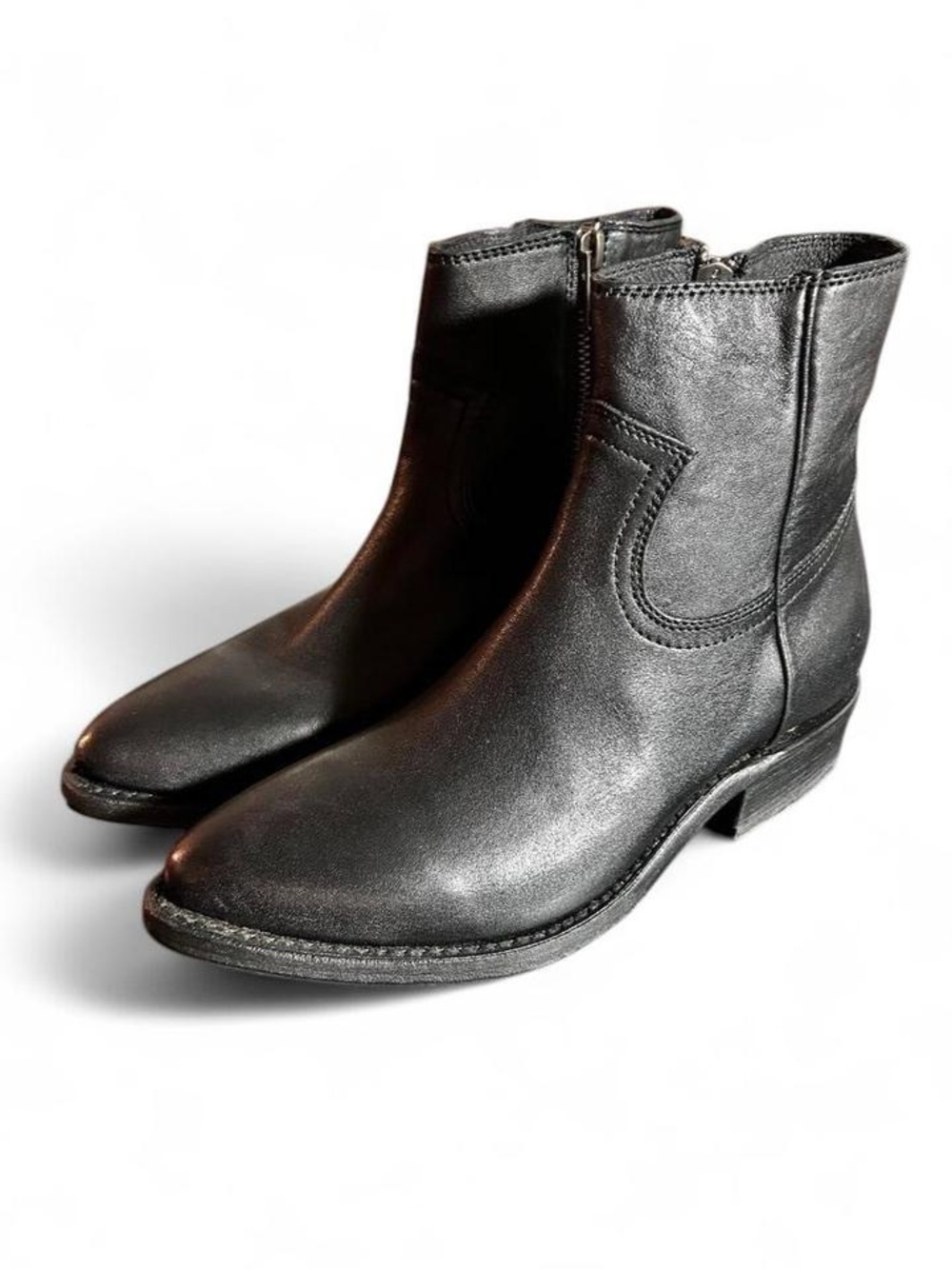 Frye Billie black leather western ankle boot zip side sz 6.5